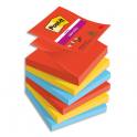 POST-IT Z-Notes Super Sticky Playful 76x76 mm. 6 blocs, 90F. Ass : rouge/orange/jaune/vert/bleu/violet.
