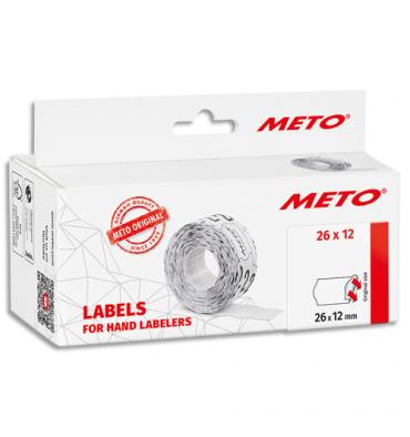 METO boite de 6 rouleaux étiquettes Meto 26x12mm blanches sinusoïdales adhésif permanent