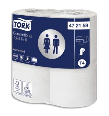 TORK Colis de 12 paquets de 4 rouleaux Papier toilette traditionnel Advanced Blanc 2 plis 200 feuilles