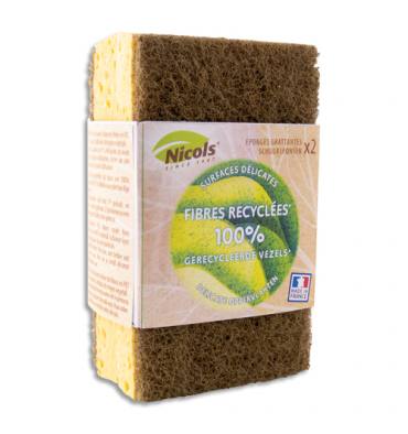PRODIFA Lot de 2 éponges grattantes écologiques surfaces délicates, tampon marron 100% recyclable