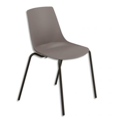 DIRECT FOURNITURES Lot de 4 chaises Cléo polyvalentes coque en polypropylène anthracite, 4 pieds noirs en métal