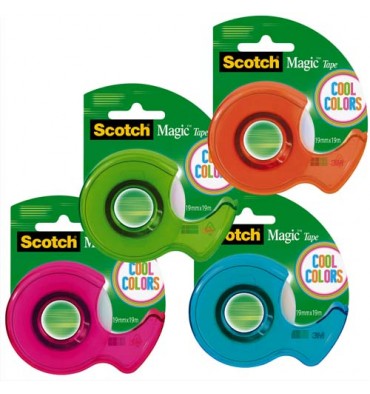 SCOTCH Dévidoir Cool Colors rechargeable livré avec un ruban adhésif Magic Tape 19 mm x 19 m