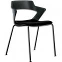 DIRECT FOURNITURES Lot de 3 chaises Ysa polyvalentes coque en polypropylène noir, assises en tissu noir, 4 pieds métal noir