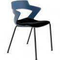DIRECT FOURNITURES Lot de 3 chaises Ysa polyvalentes coque en polypropylène bleu, assises en tissu noir, 4 pieds métal noir