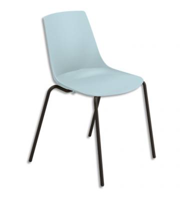 DIRECT FOURNITURES Lot de 4 chaises Cléo polyvalentes coque en polypropylène bleu azur, 4 pieds noirs en métal