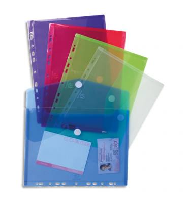 EXACOMPTA Sachet de 5 pochettes-enveloppes scratch perforées en polypropylène 2/10e. Coloris assortis