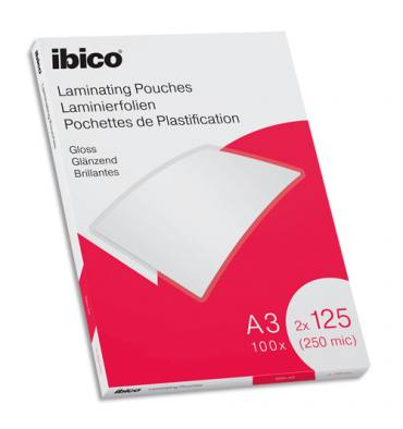 IBICO Pack de 100 pochettes de plastification brillantes A3, 125 microns 627321