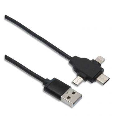 APM Câble 3 en 1 : USB-A vers Lightning/Type-C/Micro USB 1,5m (non MFI) Noir 570316