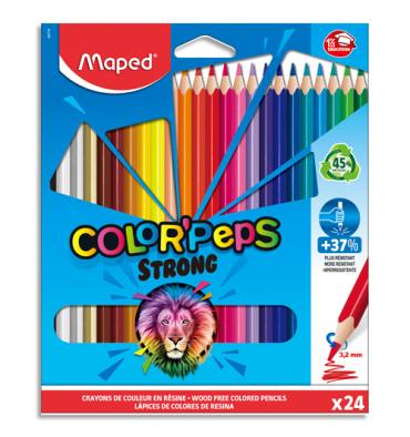 MAPED Pochette de 24 crayons de couleur COLOR'PEPS ''STRONG'' FSC. Corps triangle et mine résistante