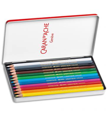 CARAN D'ACHE Boîte métal de 12 crayons de couleur Aquarellables SWISSCOLOR METAL SWISS DRAPEAU