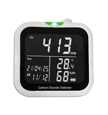 STIL Détecteur de CO2 noir, avec Alarme sonore et visuelle (800-1500ppm) Horloge, Niveau de batterie