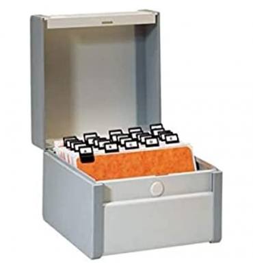 REXEL Boîte à fiches Provence format A6 en largeur H105 x P148 mm gris, livré avec séparateur métallique