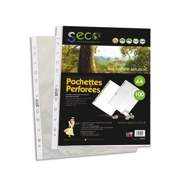 STEWART SUPERIOR Sachet de 100 pochettes perforées en polypropylène grainé 5/100ème, 100% biodégradable et recyclable