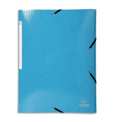 EXACOMPTA Chemise 3 rabats à élastiques Iderama en carte pelliculée 5/10e, 425g, coloris bleu clair