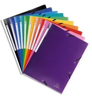 EXACOMPTA Chemise 3 rabats et élastique UNI® en polypropylène opaque 5/10e, coloris assortis 10 couleurs