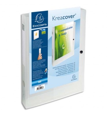 EXACOMPTA Boîte de classement KREACOVER personnalisable en polypropylène 7/10e, dos 4 cm, coloris transparent