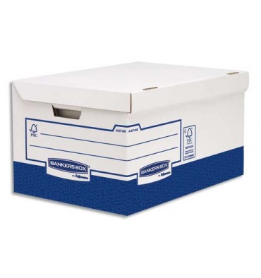 BANKERS BOX Conteneurs Maxi HEAVY DUTY. Montage manuel. Carton blanc / bleu
