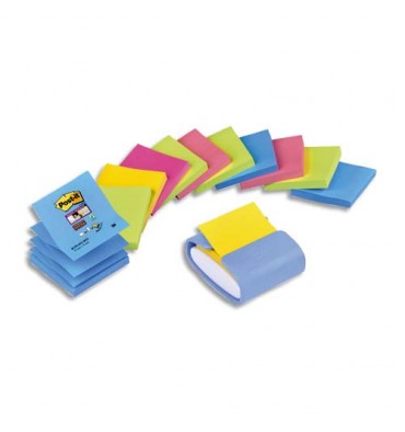 POST-IT Dévidoir Z-Notes Super Sticky Post-it® PRO Bleu Pervenche + 12 blocs 7,6 x 7,6 cm, 90 feuilles