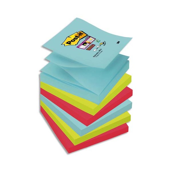 POST IT Lot de 6 blocs Z-Notes Super Sticky Collection MIAMI 7,6 x 7,6 cm, 90 feuilles