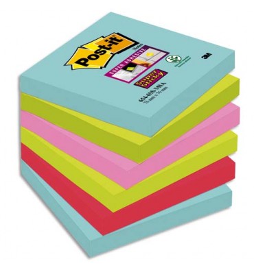 POST-IT Lot de 6 blocs notes Super Sticky Collection MIAMI 7,6 x 7,6 cm, 90 feuilles