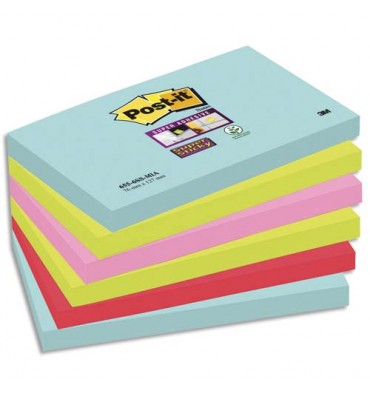 POST-IT Lot de 6 blocs notes Super Sticky Collection MIAMI 7,6 x 12,7 cm, 90 feuilles