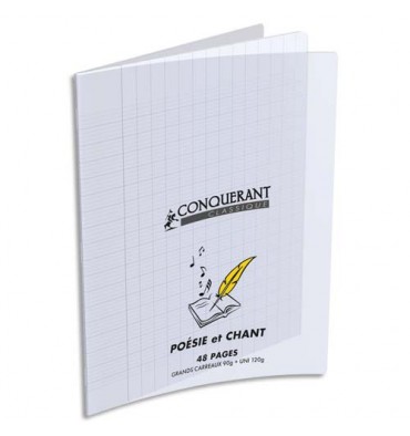 CONQUERANT Cahier de poésie C9 90g, 24 x 32 cm, 48 pages seyès, couverture polypropylène incolore