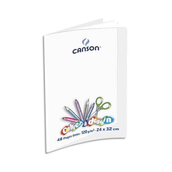 CANSON Cahier de dessin C9 120g, 24 x 32 cm, 48 pages unies, couverture polypropylène incolore