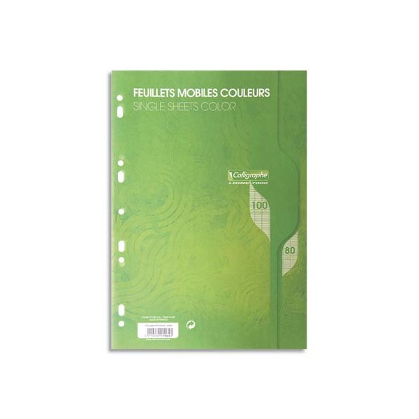 CALLIGRAPHE 100 feuilles mobiles vertes perforées 9 trous 80g grands carreaux format A4