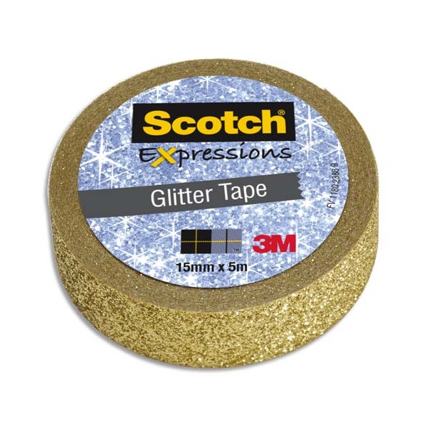 SCOTCH Ruban Expressions Glitter Tape Pailleté Doré de 15 mm x 5 m