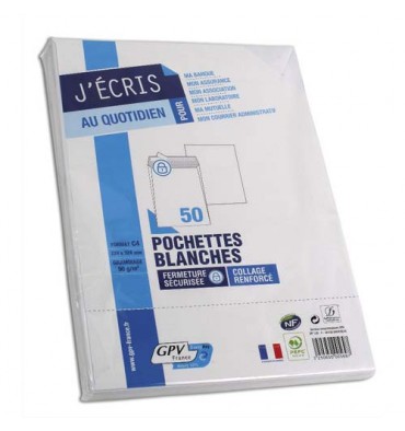 GPV Paquet de 50 pochettes vélin blanc auto-adhésives 90g format C4 229 x 324 mm