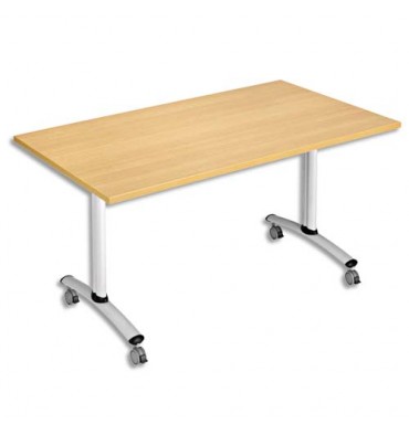 SODEMATUB Table mobile à plateau basculant rectangulaire hêtre aluminium - L160 x H74 x P80 cm