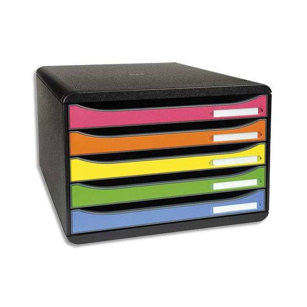 EXACOMPTA Module de classement à l'italienne 5 tiroirs BIG BOX Noir / Multicolore - 27 x 27,1 x 35,5 cm