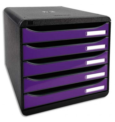 EXACOMPTA Module de classement 5 tiroirs. Coloris noir/violet glossy - 27,8 x 26,7 x 34,7 cm