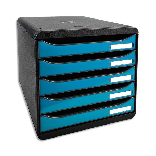 EXACOMPTA Module de classement 5 tiroirs noir/turquoise glossy. 27,8 x 26,7 x 34,7 cm