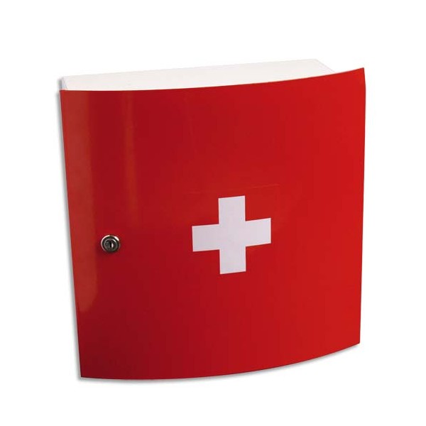 LABORATOIRES ESCULAPE armoire à pharmacie à 1 porte, design. Coloris rouge L32 x H32 x P15 cm