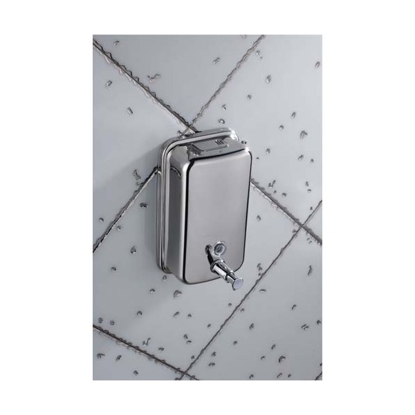HYGIENE Distributeur de savon en inox brossé capacité 1L, fermeture à clé - 10,5 x 20,5 x 11,5 cm