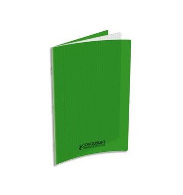CONQUERANT Cahier A4, 48 pages, 90g, Seyès, couverture polypropylène vert