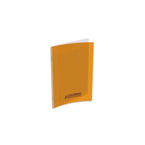 CONQUERANT CLASSIQUE Cahier piqûre 17 x 22 cm 32 pages grands carreaux 90g. Couverture polypro orange