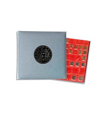 EXACOMPTA Album Pièces de monnaie (capacité 215). 5 feuilles x 43 cases + 5 intercalaires 25 x 25 cm. Gris métal
