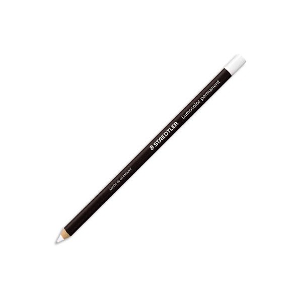 STAEDTLER Boîte de 12 crayons marqueur à sec permanent, toutes surfaces, coloris blanc GLASOCHROM