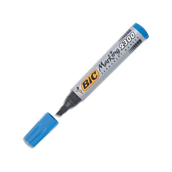 BIC Marqueur permanent pointe biseautée corps plastique encre à base d'alcool bleue 2300