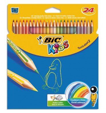 BIC KIDS Etui 24 crayons de couleur TROPICOLOR2 (version sans bois). Coloris assortis
