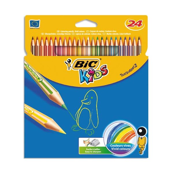 BIC KIDS Etui 24 crayons de couleur TROPICOLOR2 (version sans bois). Coloris assortis