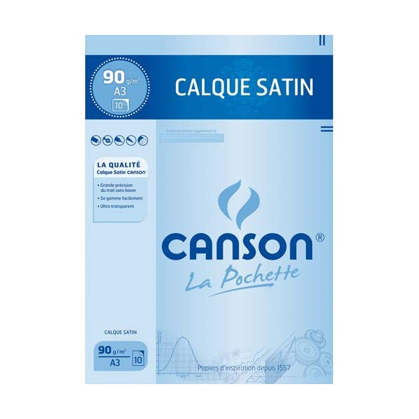 CANSON Pochette de 10 feuilles papier calque satin 90g A3