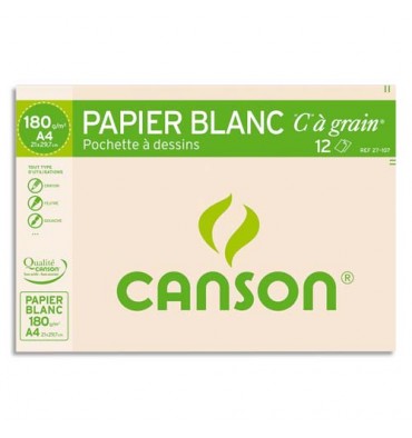 CANSON Pochette de 12 feuilles de papier dessin C A GRAIN 180g A4 