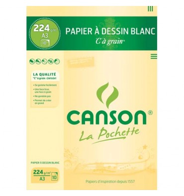 CANSON Pochette de 12 feuilles papier dessin blanc A4 180g 