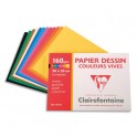 CLAIREFONTAINE Pochette de 12 feuilles papier dessin couleur teintes vives 160g 24 x 32 cm 
