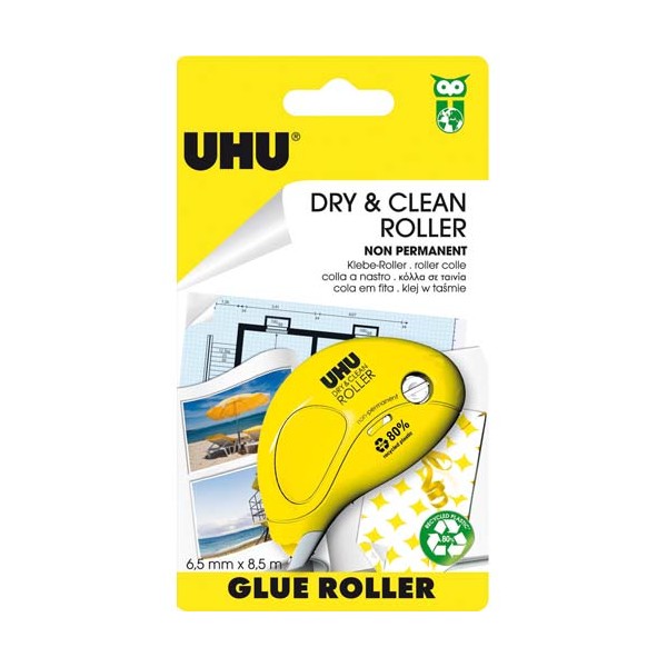 UHU Roller Dry & Clean Jetable et repositionnable 8,5 mètres x 6,5 mm