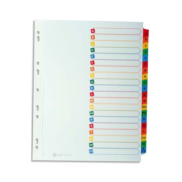 AVERY Répertoire alphabétique 20 touches. En carte blanche Mylar®, onglets plastifiés de couleur. Format A4
