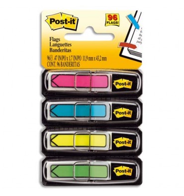POST-IT Lot 4 cartes pour index forme flèche coloris assortis vifs 1,2 x 4,4 cm